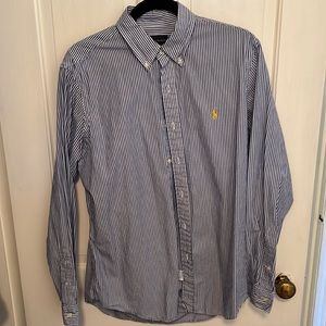 Blue and White striped Ralph Lauren Polo dress shirt size M